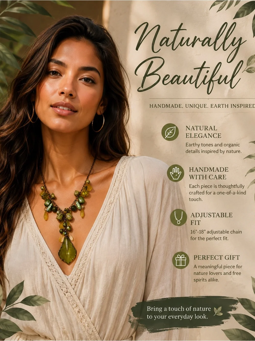 Handmade Green Statement Necklace | Adjustable 16”–18” | Artisan Boho Jewelry